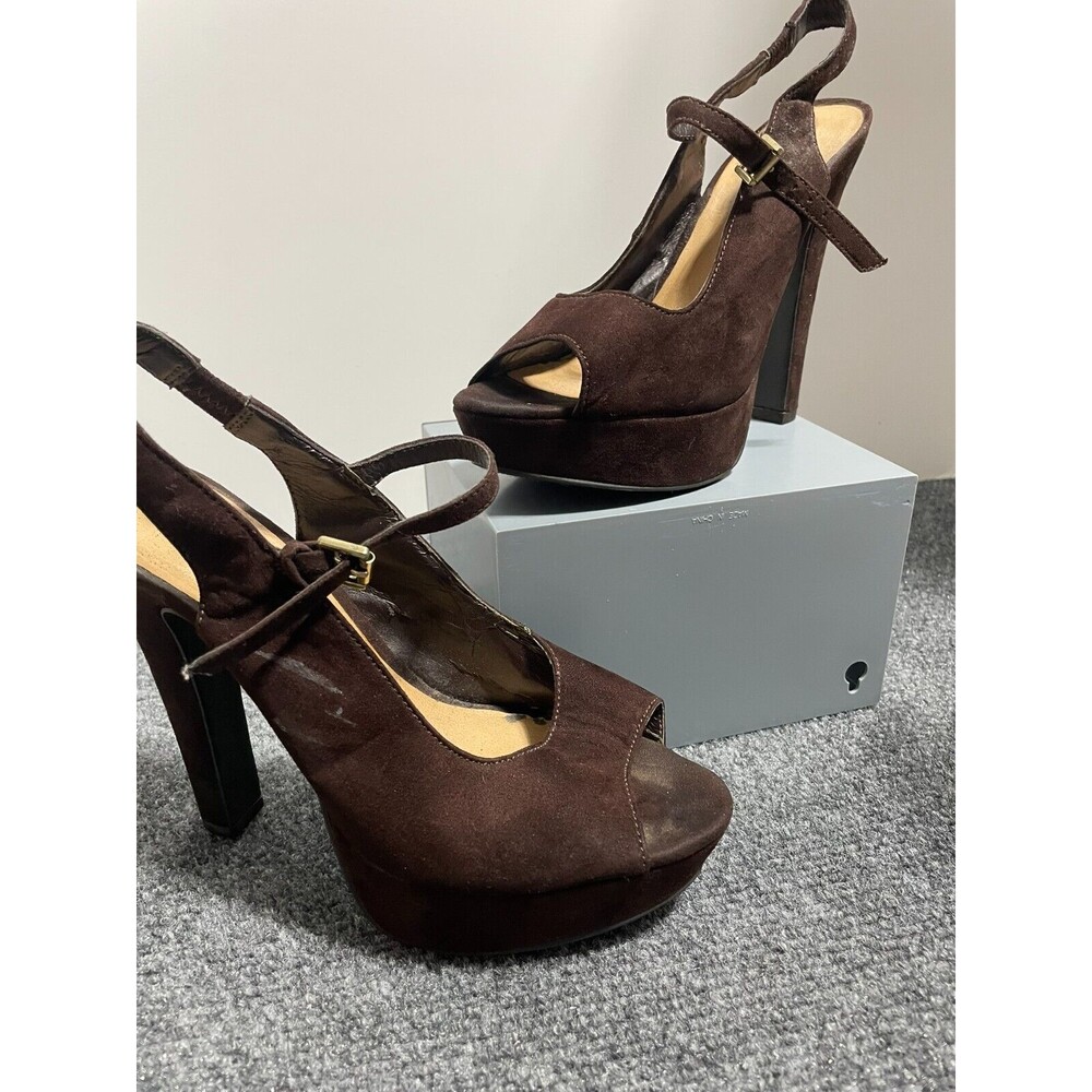 LC Lauren Conrad Womens Heels Platform SZ 6M Brown Strap Peep toe